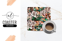 Floral Stained Glass Square Coaster Png Product Image 1