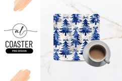 Blue winter forest square coaster png design Product Image 1
