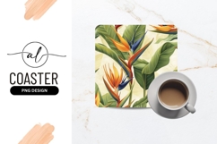 Tropical bird of paradise square coaster png design Product Image 1
