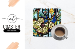 Floral Stained Glass With Sea View Square Coaster Product Image 1