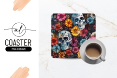 Vibrant sugar skull and flower coaster design Product Image 1