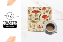 Whimsical mushroom square coaster png design Product Image 1