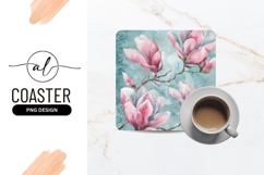 Pink magnolia flower square coaster png design Product Image 1