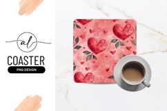 Red heart and leaf pattern square coaster png design Product Image 1