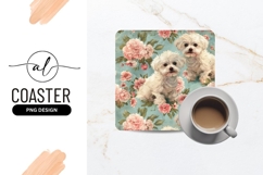 Charming maltese puppies square coaster png design Product Image 1