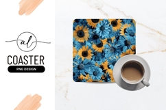 Blue and yellow sunflower coaster png design Product Image 1
