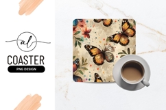 Floral butterfly square coaster png design Product Image 1