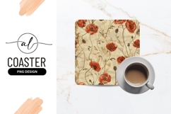 Vintage poppy flower square coaster png design Product Image 1