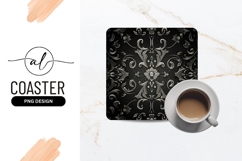 Ornate black and silver square coaster png design Product Image 1