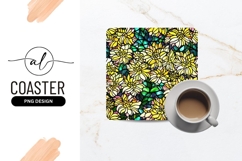 Floral Stained Glass Effect Pattern Square Coaster Png Product Image 1