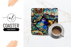 Nautical Stained Glass Ship And Compass Design Product Image 1