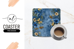 Blue floral bee and butterfly coaster design Product Image 1