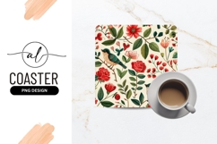 Floral and bird square coaster png design Product Image 1