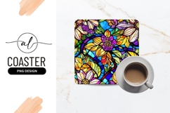 Vibrant Floral Stained Glass Pattern Square Coaster Product Image 1