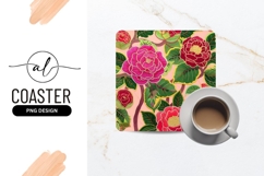 Vibrant Floral Pattern Square Coaster Png Design Product Image 1