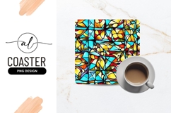 Abstract Colorful Stained Glass Mosaic Square Coaster Png Product Image 1