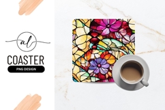 Floral Stained Glass Artwork Square Coaster Png Product Image 1