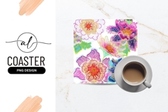 Colorful Floral Design Square Coaster Png Art Product Image 1