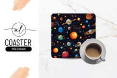 Seamless Space Planets Pattern Square Coaster Png Product Image 1