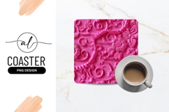 Pink Floral Pattern With Square Coaster Png Product Image 1