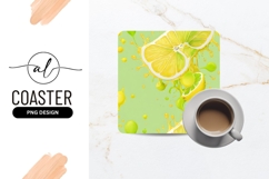 Lemon Slices With Juice Splash Square Coaster Png Product Image 1