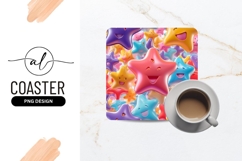 Colorful Cheerful Star Shapes Background Square Coaster Png Product Image 1