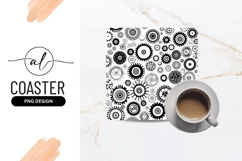 Black And White Gear Pattern Square Coaster Png Product Image 1