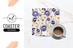 Floral Daisy Pattern Spring Square Coaster Png Product Image 1