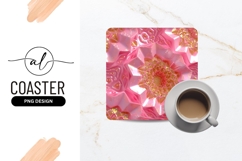 Pink And Gold Abstract Square Coaster Design Product Image 1