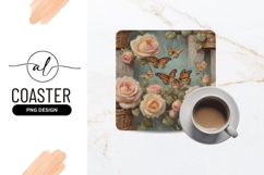 Roses And Butterflies In Basket Square Coaster Png Product Image 1