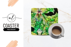 Green Floral Stained Glass Square Coaster Png Product Image 1