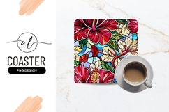 Stained Glass Hibiscus Flowers Square Coaster Png Product Image 1