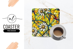 Stained Glass Daisies Seamless Pattern Square Coaster Product Image 1