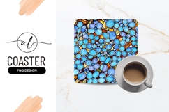Blue Flower Mosaic Background Square Coaster Png Product Image 1