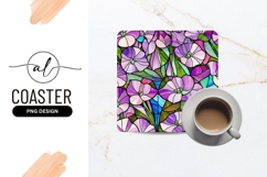 Purple Flowers Stained Glass Square Coaster Png Product Image 1