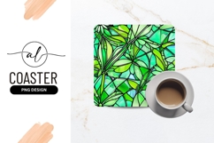Green Tones Floral Stained Glass Style Square Coaster Product Image 1