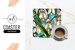 Elegant White Flower Stained Glass Art Square Coaster Product Image 1