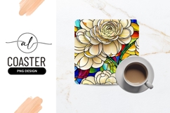 White Roses Colorful Glass Square Coaster Png Product Image 1