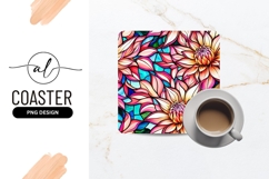 Floral Stained Glass Background Square Coaster Png Product Image 1