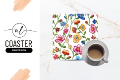 Embroidered Floral Pattern Square Coaster Png Product Image 1