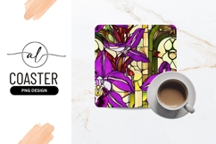 Purple Orchids Stained Glass Square Coaster Png Product Image 1