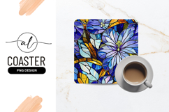Stained Glass Floral Pattern in Blue Purple and Yellow Color Product Image 1