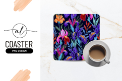 Embroidered Iris Floral Pattern on Dark Blue Background Product Image 1