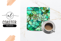 Stained Glass Floral Design in Green and Teal with Leafy Product Image 1