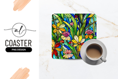 Stained Glass Floral Pattern with Yellow Red Pink Flowers Product Image 1