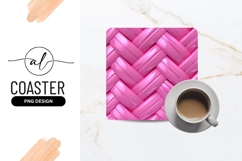 Glossy Pink Woven Pattern Square Coaster Png Product Image 1