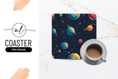 Colorful Planets and Stars Pattern on Dark Blue Background Product Image 1