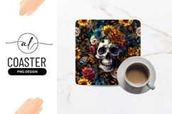 Floral Skull Pattern Square Coaster Png Product Image 1