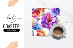 Watercolor Floral Seamless Pattern Square Coaster Png Product Image 1