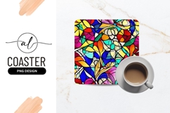 Vibrant Abstract Stained Glass Square Coaster Png Product Image 1